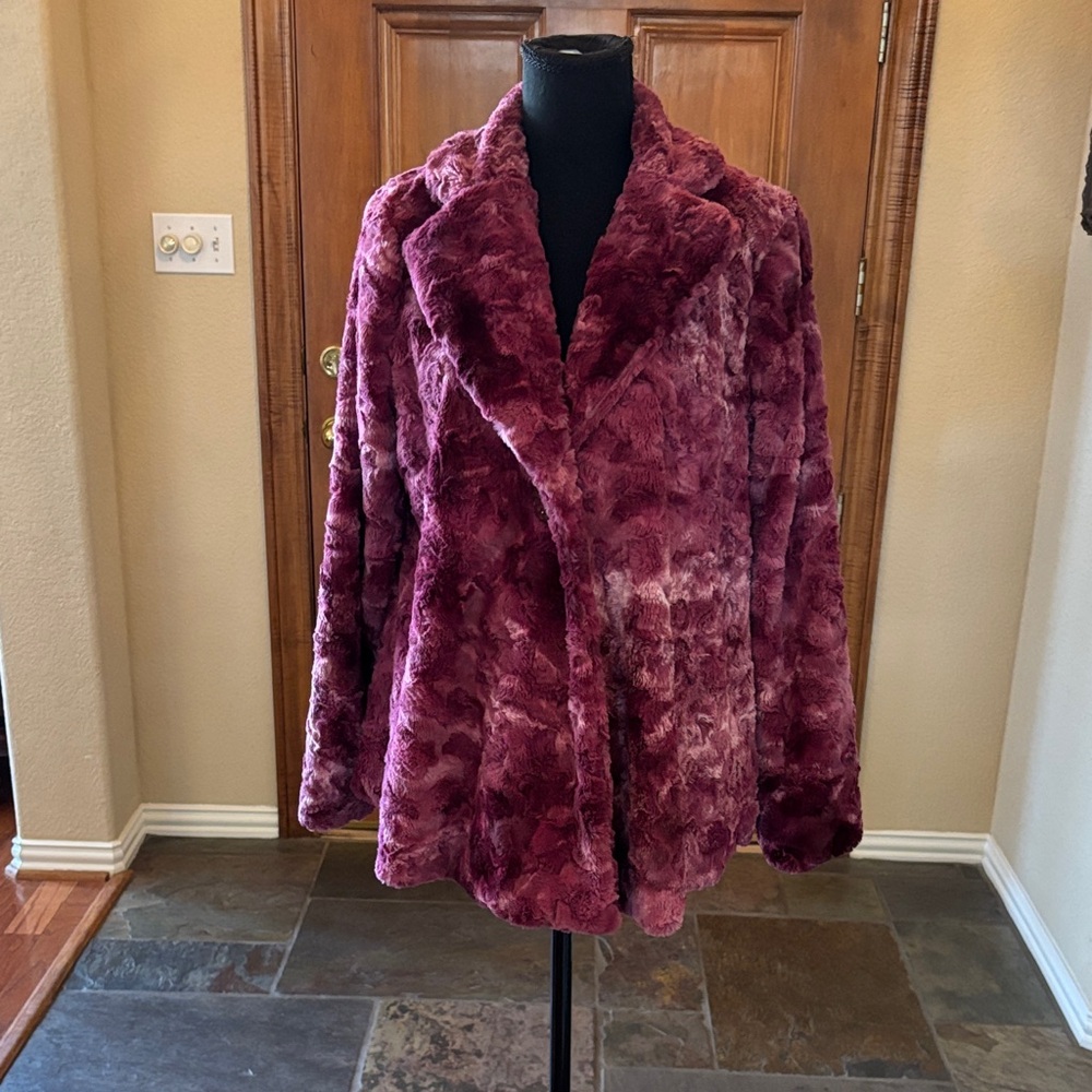 Women's Faux Fur Jacket in Rich Burgundy by Ivy Jane